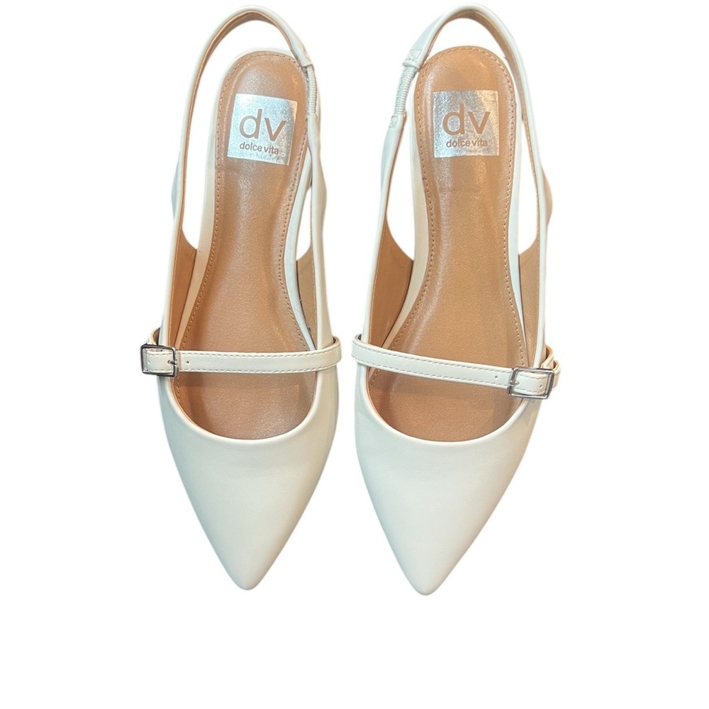 DV by Dolce Vita White Pointed Slingback Flats with Mary Jane Strap